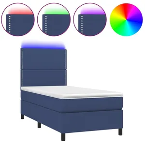 vidaXL Sommier à lattes de lit avec matelas et LED Bleu 90x190cm Tissu pas cher