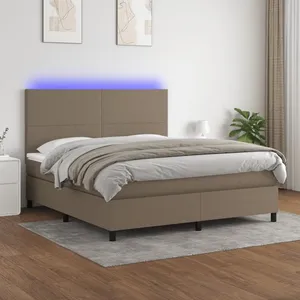 vidaXL Sommier à lattes de lit et matelas et LED Taupe 180x200cm Tissu pas cher