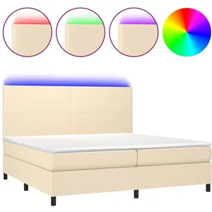 vidaXL Sommier à lattes de lit et matelas et LED Crème 200x200cm Tissu pas cher