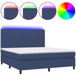 vidaXL Sommier à lattes de lit et matelas et LED Bleu 160x200 cm Tissu pas cher