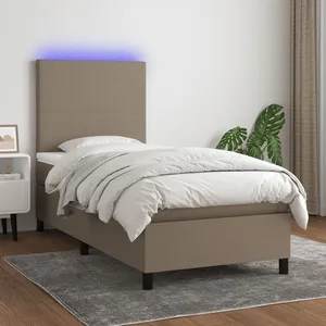 vidaXL Sommier à lattes de lit et matelas et LED Taupe 90x190 cm Tissu pas cher