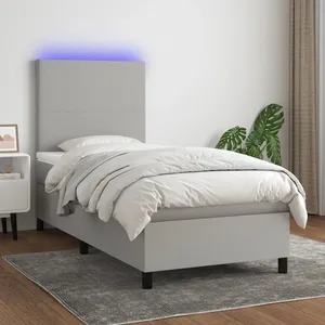 vidaXL Sommier à lattes de lit avec matelas et LED Gris clair 90x200cm pas cher