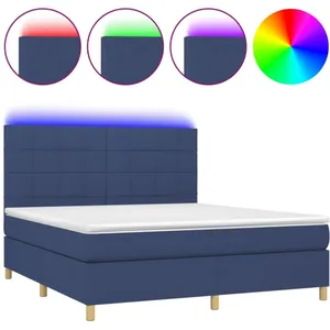 vidaXL Sommier à lattes de lit et matelas et LED Bleu 160x200 cm Tissu pas cher