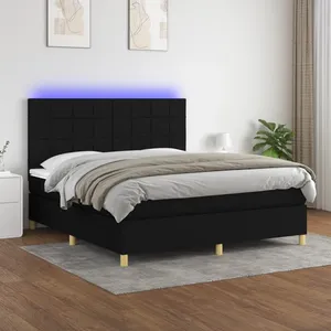 vidaXL Sommier à lattes de lit et matelas et LED Noir 180x200 cm Tissu pas cher