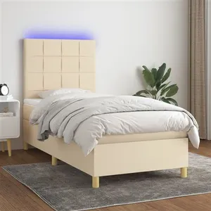 vidaXL Sommier à lattes de lit et matelas et LED Crème 100x200cm Tissu pas cher