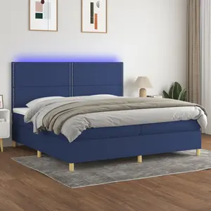 vidaXL Sommier à lattes de lit et matelas et LED Bleu 200x200 cm Tissu pas cher