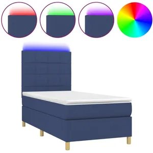 vidaXL Sommier à lattes de lit et matelas et LED Bleu 80x200cm Tissu pas cher