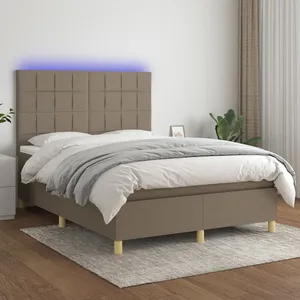 Comparateur de prix : vidaXL Sommier à lattes de lit et matelas et LED Taupe 140x190cm Tissu