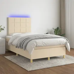 vidaXL Sommier à lattes de lit et matelas et LED Crème 120x200cm Tissu pas cher