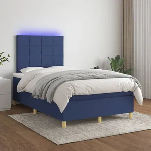 vidaXL Sommier à lattes de lit et matelas et LED Bleu 120x200 cm Tissu pas cher