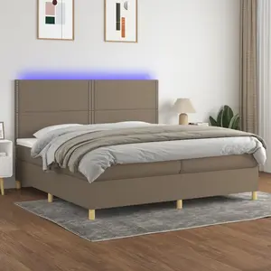 vidaXL Sommier à lattes de lit et matelas et LED Taupe 200x200cm Tissu pas cher