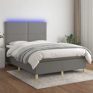 vidaXL Sommier à lattes de lit et matelas et LED Gris foncé 140x200 cm pas cher