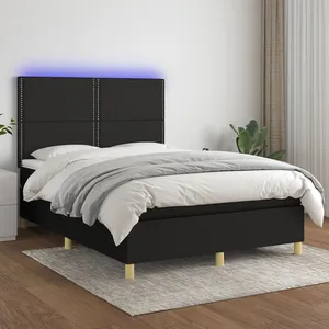 vidaXL Sommier à lattes de lit et matelas et LED Noir 140x200 cm Tissu pas cher