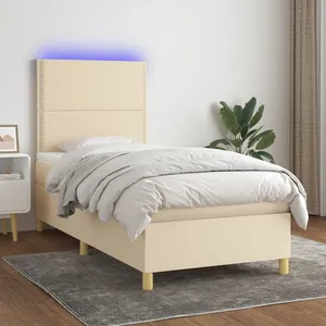 vidaXL Sommier à lattes de lit et matelas et LED Crème 100x200cm Tissu pas cher