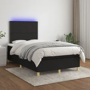 vidaXL Sommier à lattes de lit et matelas et LED Noir 120x200 cm Tissu pas cher