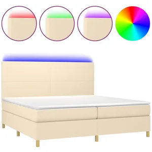 vidaXL Sommier à lattes de lit et matelas et LED Crème 200x200cm Tissu pas cher