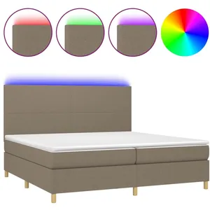 vidaXL Sommier tapissier et matelas et LED Taupe 200x200 cm Tissu pas cher