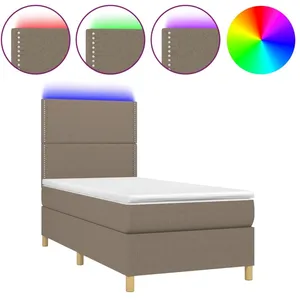 vidaXL Sommier à lattes de lit et matelas et LED Taupe 90x200 cm Tissu pas cher