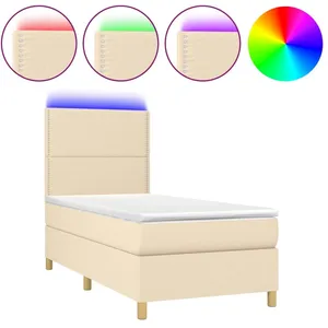 vidaXL Sommier à lattes de lit et matelas et LED Crème 90x200 cm Tissu pas cher