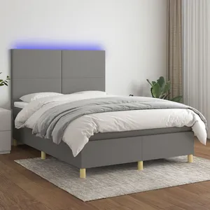 vidaXL Sommier à lattes de lit et matelas et LED Gris foncé 140x200 cm pas cher
