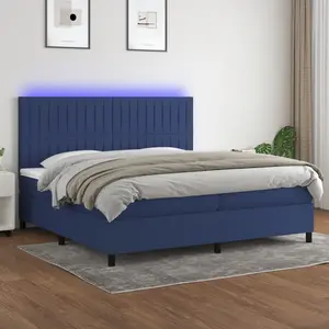 Non communiqué vidaXL Sommier à lattes de lit et matelas et LED Bleu 200x200 cm Tissu pas cher