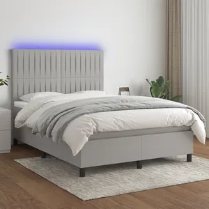 vidaXL Sommier à lattes de lit et matelas et LED Gris clair 140x200 cm pas cher