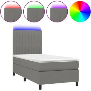 vidaXL Sommier à lattes de lit avec matelas et LED Gris foncé 90x200cm pas cher