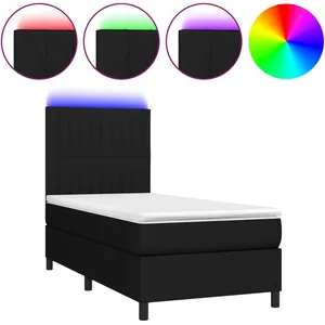 vidaXL Sommier à lattes de lit avec matelas et LED Noir 90x200cm Tissu pas cher