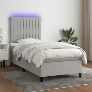 vidaXL Sommier à lattes de lit avec matelas et LED Gris clair 90x190cm pas cher