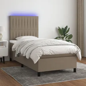 vidaXL Sommier à lattes de lit et matelas et LED Taupe 100x200cm Tissu pas cher