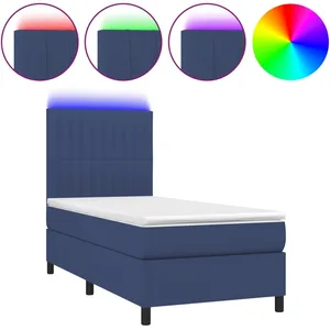 vidaXL Sommier à lattes de lit avec matelas et LED Bleu 80x200cm Tissu pas cher