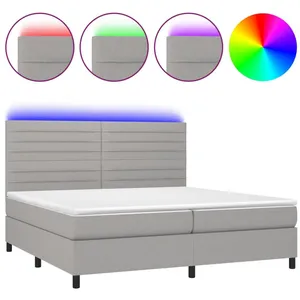 vidaXL Sommier à lattes de lit et matelas et LED Gris clair 200x200 cm