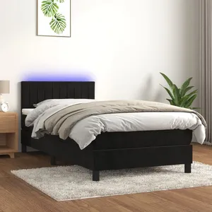 vidaXL Sommier à lattes de lit avec matelas et LED Noir 100x200 cm pas cher