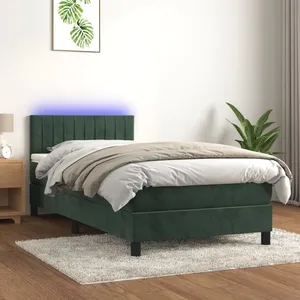 vidaXL Sommier à lattes de lit avec matelas LED Vert foncé 100x200 cm pas cher