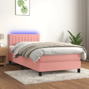 vidaXL Sommier à lattes de lit avec matelas et LED Rose 100x200 cm pas cher