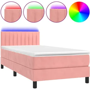 vidaXL Sommier à lattes de lit avec matelas et LED Rose 90x200 cm pas cher