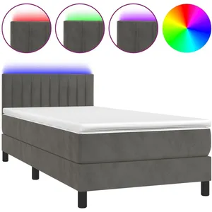 vidaXL Sommier à lattes de lit et matelas et LED Gris foncé 90x200cm pas cher