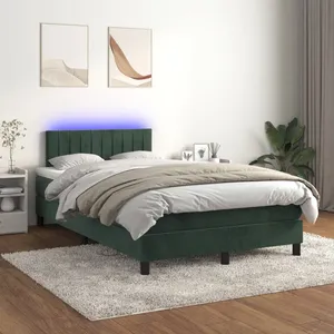 vidaXL Sommier à lattes de lit avec matelas LED Vert foncé 120x200 cm pas cher