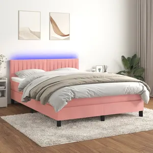 vidaXL Sommier à lattes de lit avec matelas et LED Rose 140x190 cm pas cher