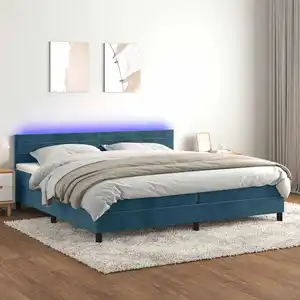 vidaXL Sommier à lattes de lit avec matelas LED Bleu foncé 200x200 cm pas cher