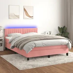 vidaXL Sommier à lattes de lit avec matelas et LED Rose 140x200 cm pas cher