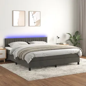 vidaXL Sommier à lattes de lit avec matelas LED Gris foncé 160x200 cm pas cher
