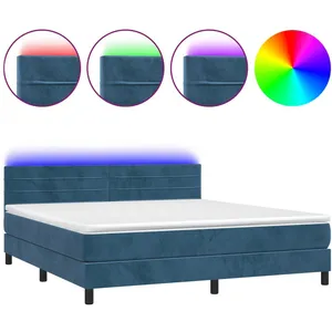 vidaXL Sommier à lattes de lit avec matelas LED Bleu foncé 180x200 cm pas cher