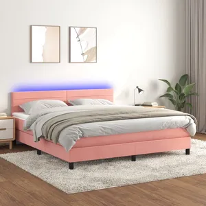 vidaXL Sommier à lattes de lit avec matelas et LED Rose 180x200 cm pas cher