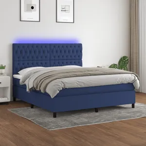 vidaXL Sommier à lattes de lit et matelas et LED Bleu 180x200 cm Tissu pas cher