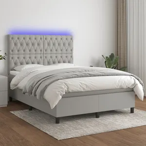 vidaXL Sommier à lattes de lit et matelas et LED Gris clair 140x190 cm pas cher