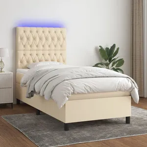 vidaXL Sommier à lattes de lit avec matelas et LED Crème 100x200 cm pas cher