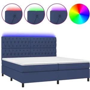 vidaXL Sommier à lattes de lit et matelas et LED Bleu 200x200 cm Tissu pas cher