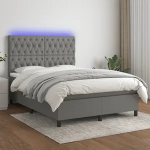 vidaXL Sommier à lattes de lit et matelas et LED Gris foncé 140x200 cm pas cher