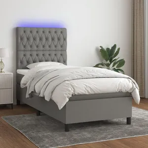 vidaXL Sommier à lattes de lit et matelas et LED Gris foncé 100x200 cm pas cher